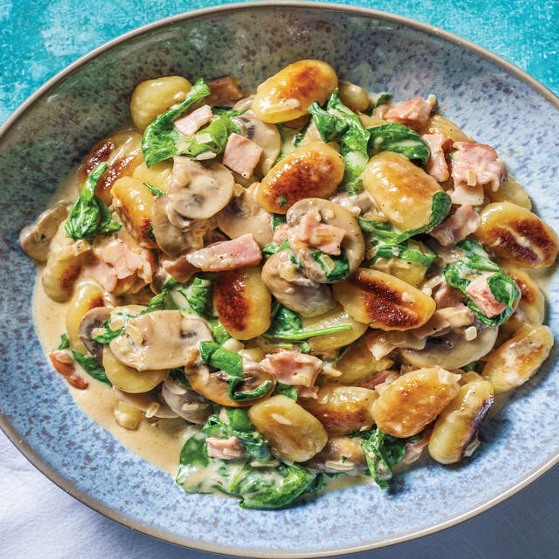 Creamy Bacon & Mushroom Gnocchi with Parmesan Cheese