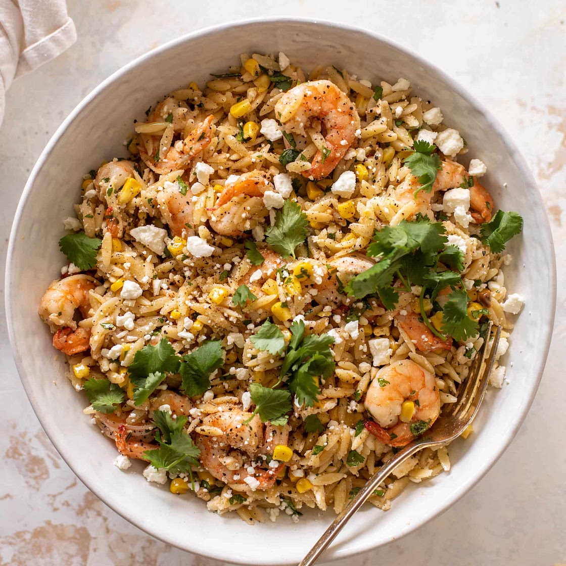 Grilled Shrimp Corn Feta Orzo