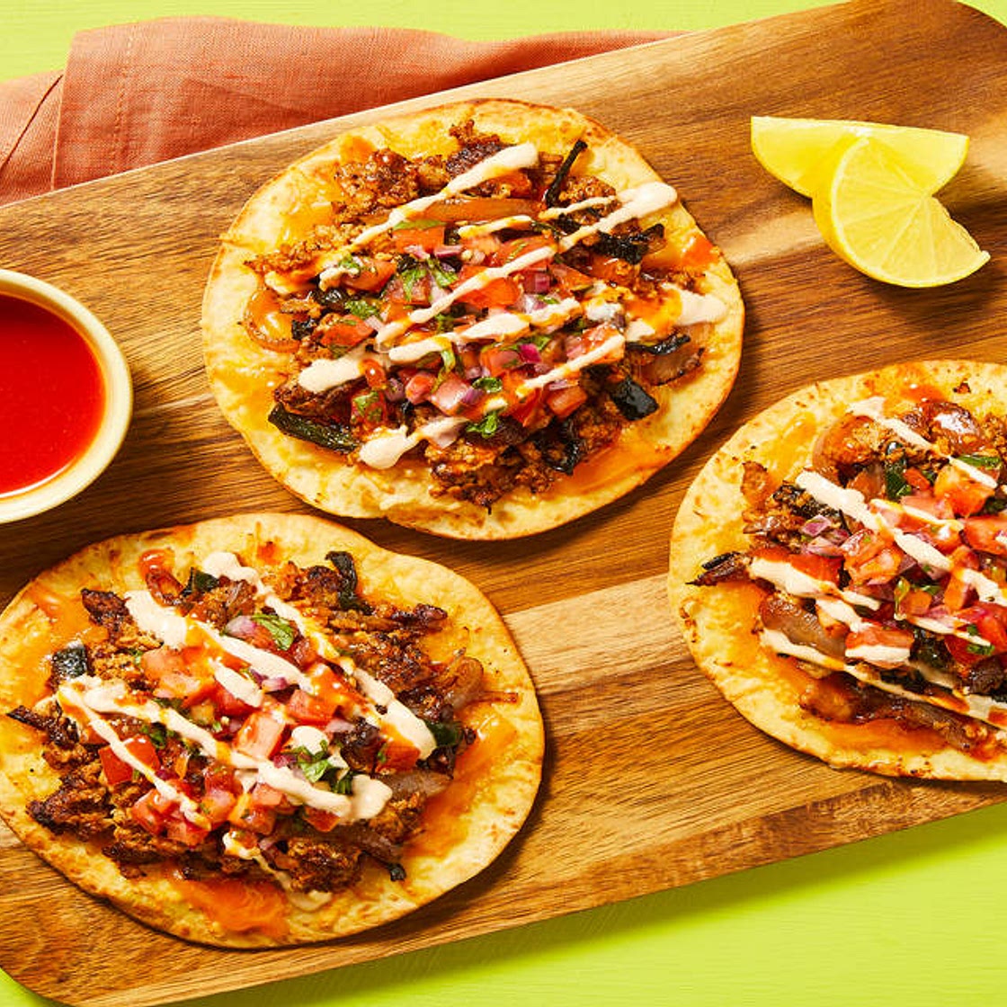 Cheesy Turkey & Poblano Tostadas with Pico de Gallo & Smoky Crema
