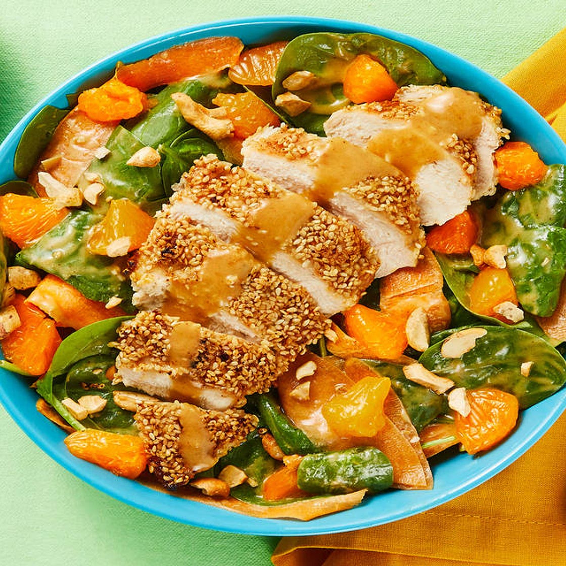 Sesame-Crusted Chicken Salad with Mandarin Orange & a Peanut Dressing