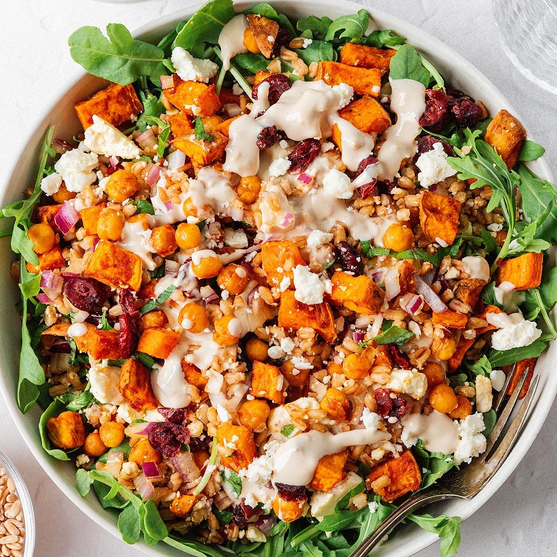 Roasted Sweet Potato Salad With Crispy Chickpeas
