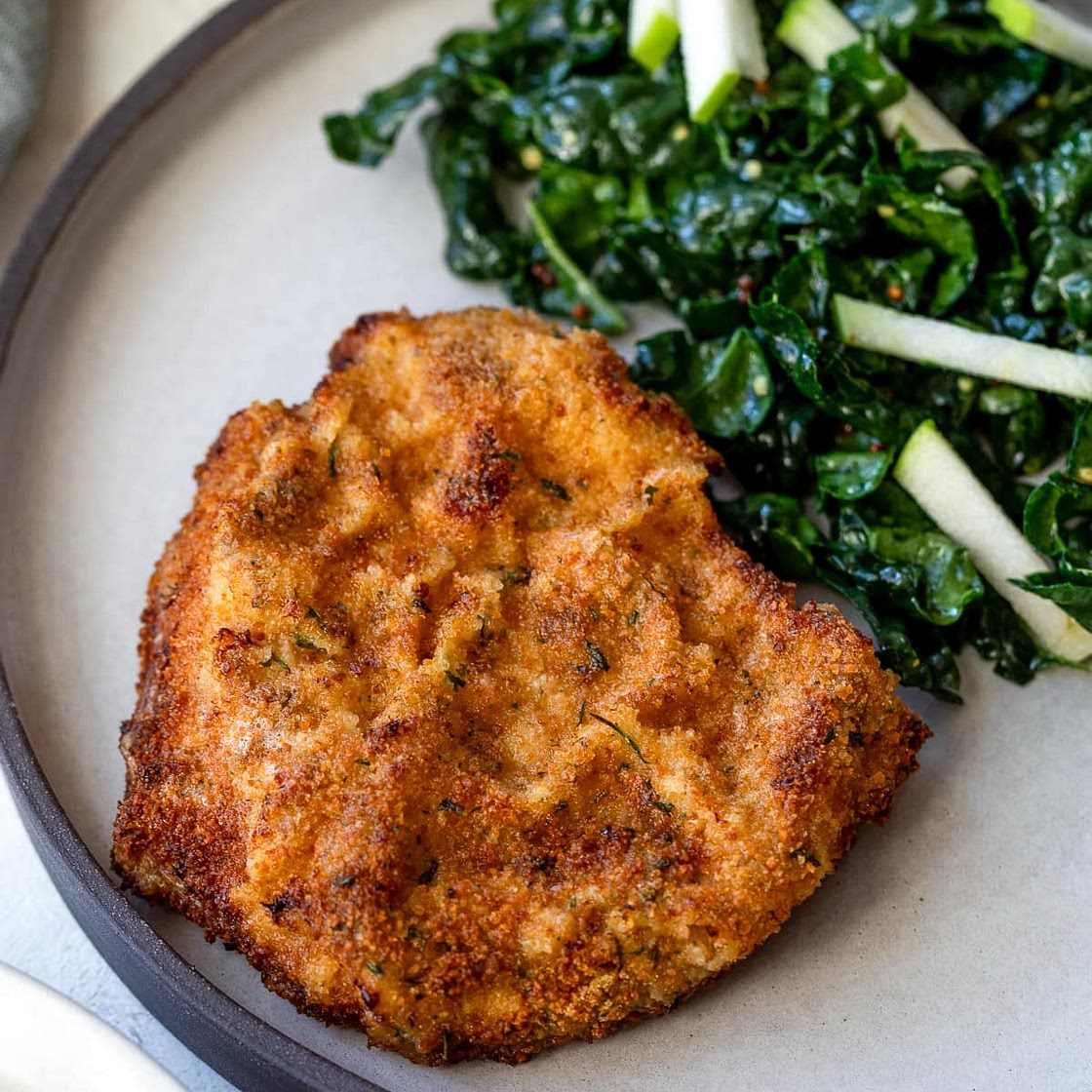 Pork Milanese with Kale and Apple Salad