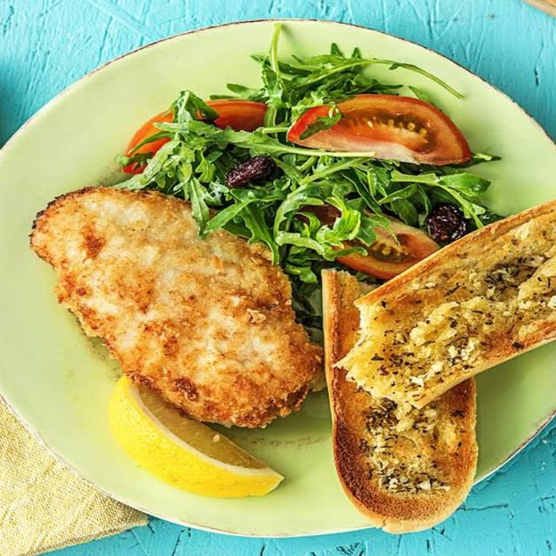 Quickest Crispy Chicken with Cranberry Arugula Salad and Garlic Toasts