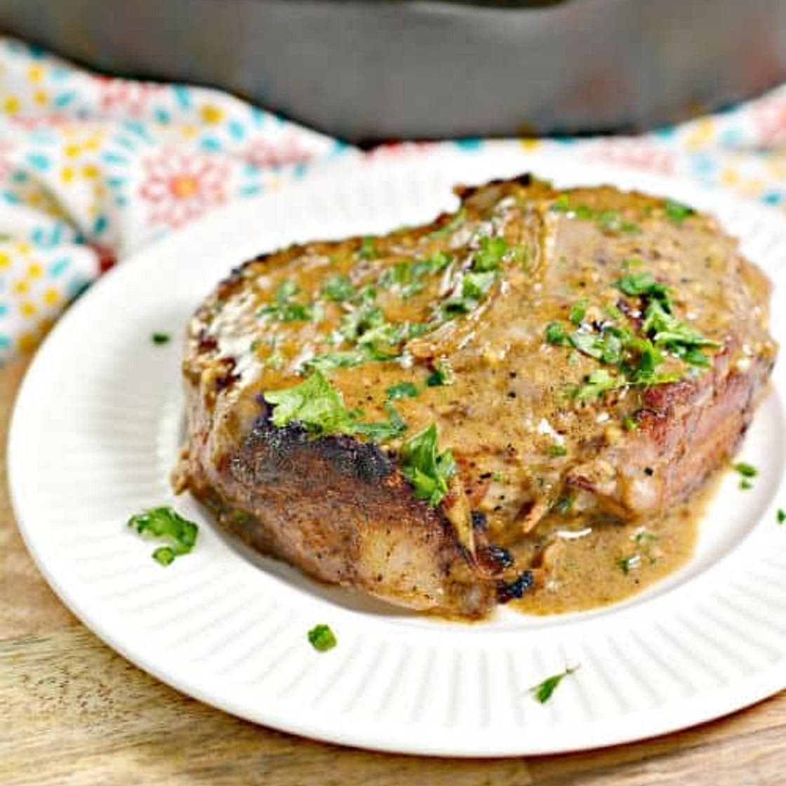 Keto Bacon-Wrapped Pork Chops with Mustard Cream Sauce