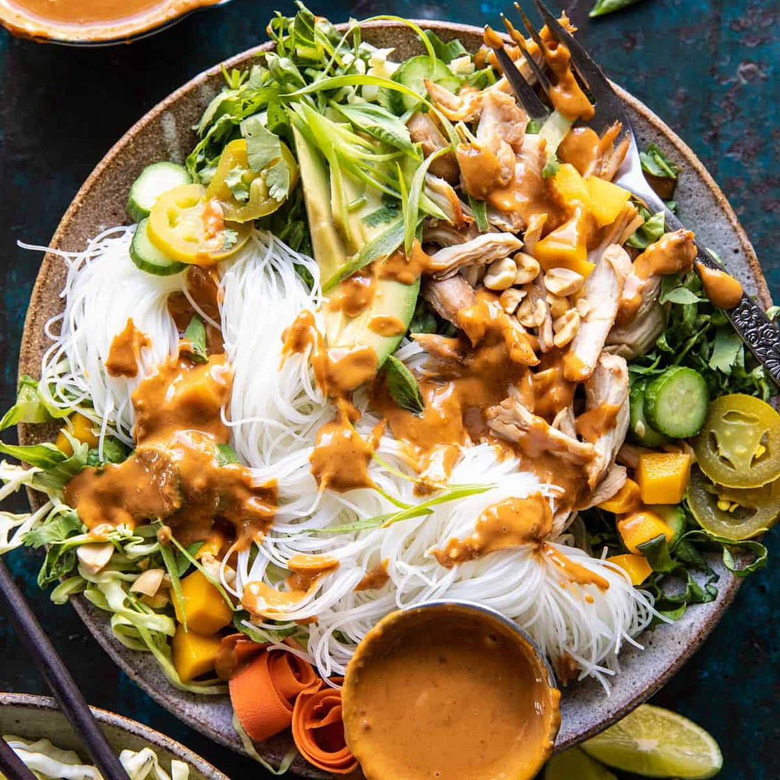 Peanut Chicken Spring Roll Bowl