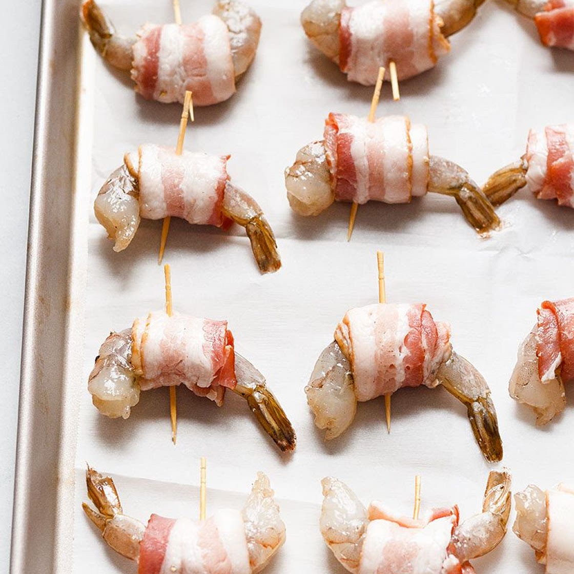 Honey-garlic Bacon Wrapped Shrimp