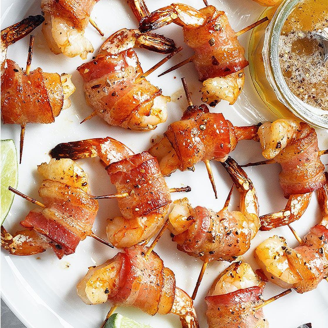 Honey-garlic Bacon Wrapped Shrimp