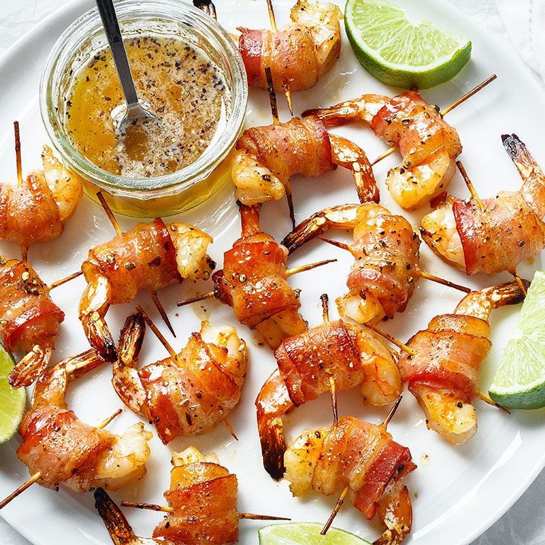 Honey-garlic Bacon Wrapped Shrimp