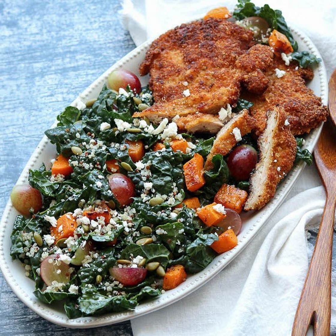 Chicken Schnitzel and Autumn Kale Salad