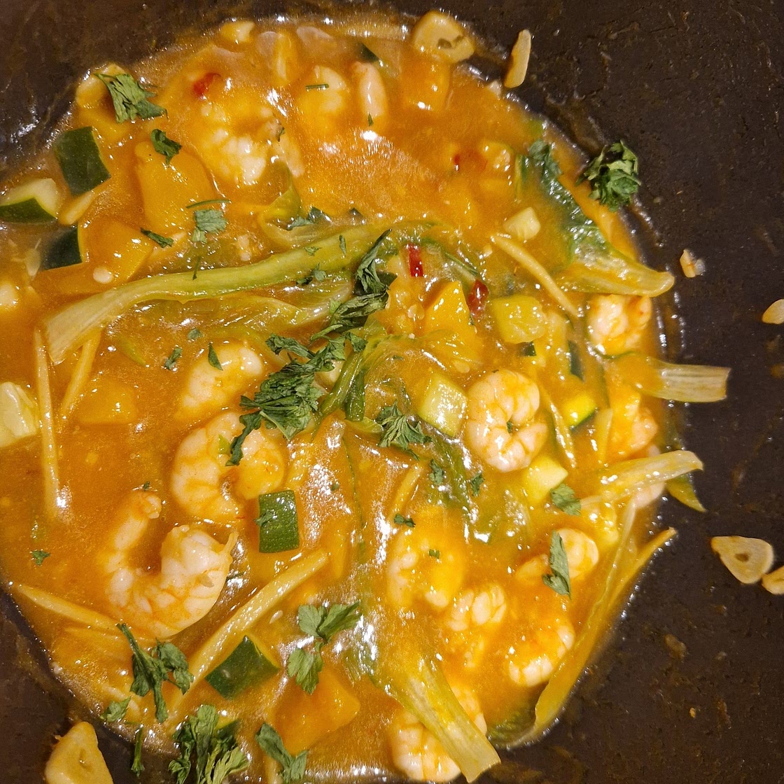 Prawn red Thai curry with coconut rice