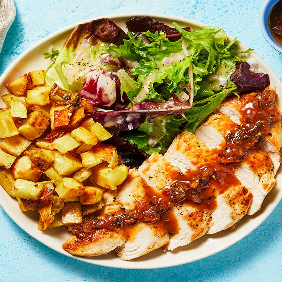 Balsamic Fig Chicken with Roasted Potatoes & Mixed Greens