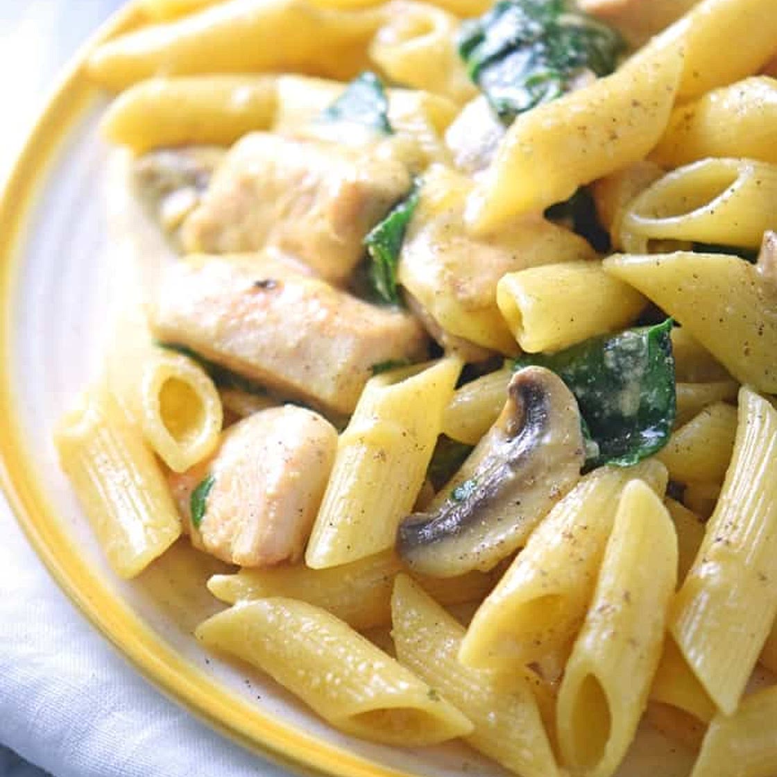 One Pot Creamy Spinach Chicken Pasta