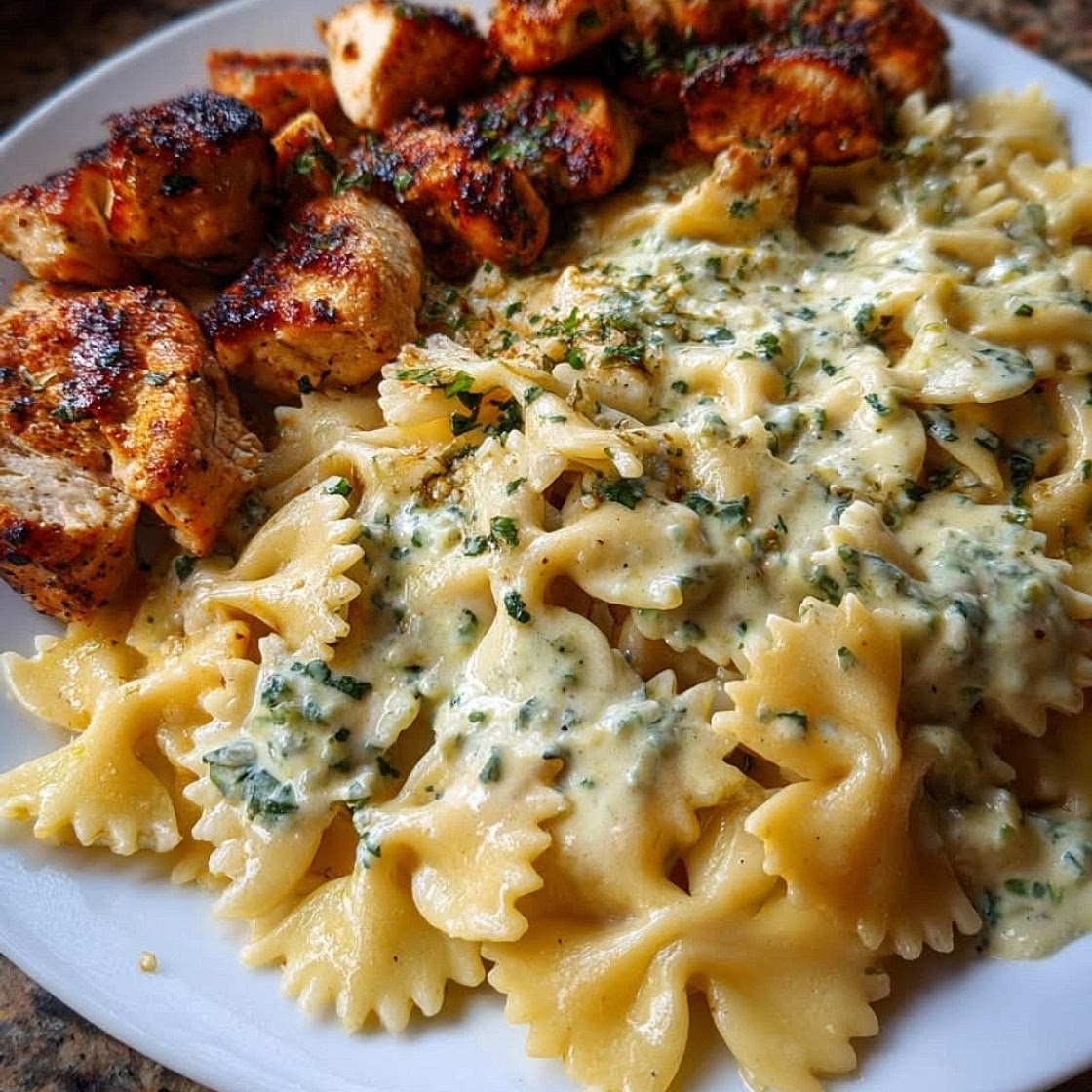 Garlic Herb Chicken Bowties in Mozzarella Cream