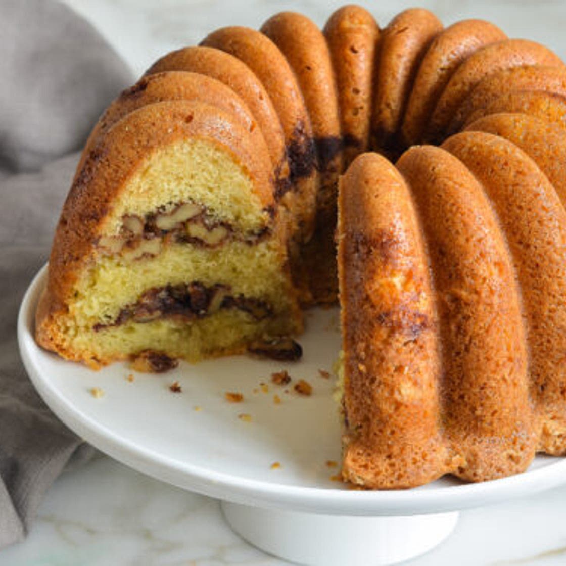 Sour Cream Coffee Cake with Cinnamon-Walnut Swirl