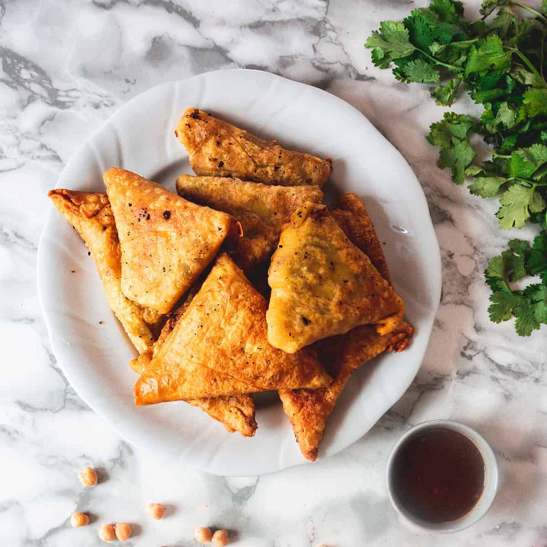 Easy gluten-free samosas with sweet & spicy chickpea filling