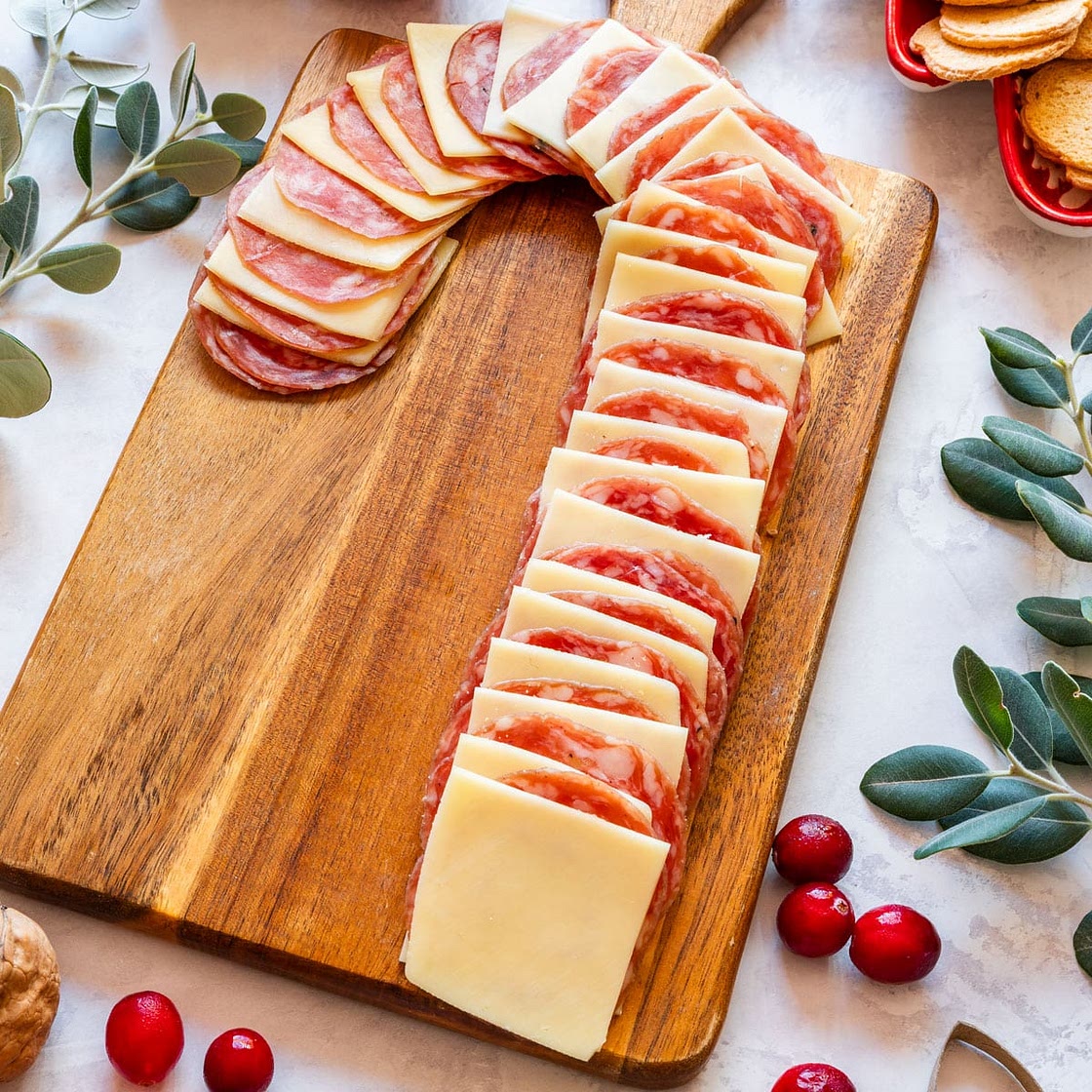 Candy Cane Ham and Cheese Board