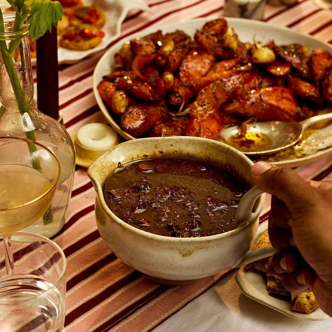 Chestnut and mushroom gravy with date molasses