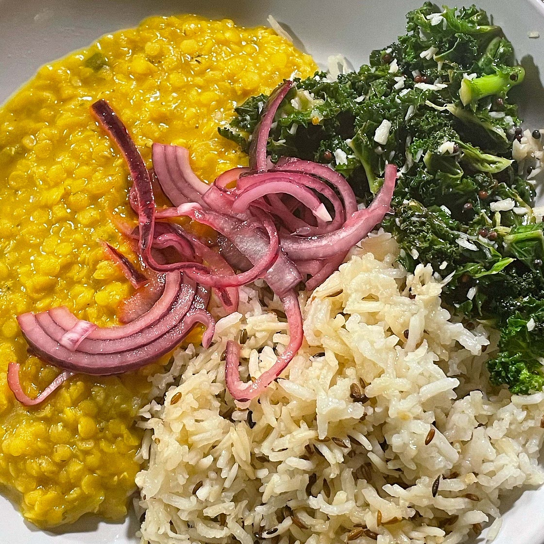 Sri Lankan dal with coconut and lime kale