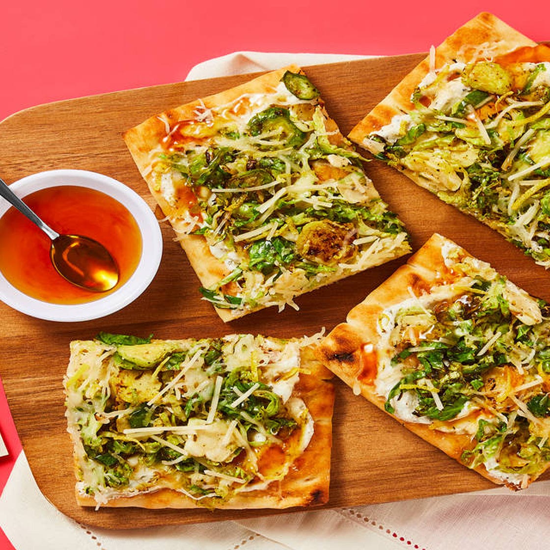 Hot Honey Brussels & Ricotta Flatbreads with Parmesan & Italian Cheeses
