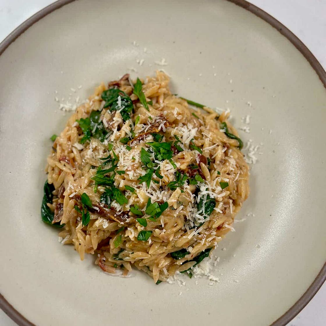 One Pan Sun-Dried Tomato and Boursin Cheese Orzo