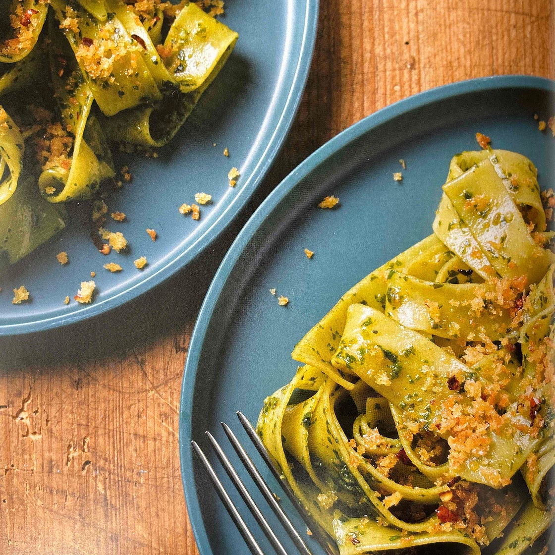 Pappardelle with Basil, Anchovies and Toasted Breadcrumbs