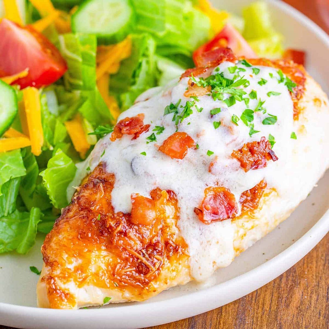 Parmesan Chicken with Creamy Bacon Sauce