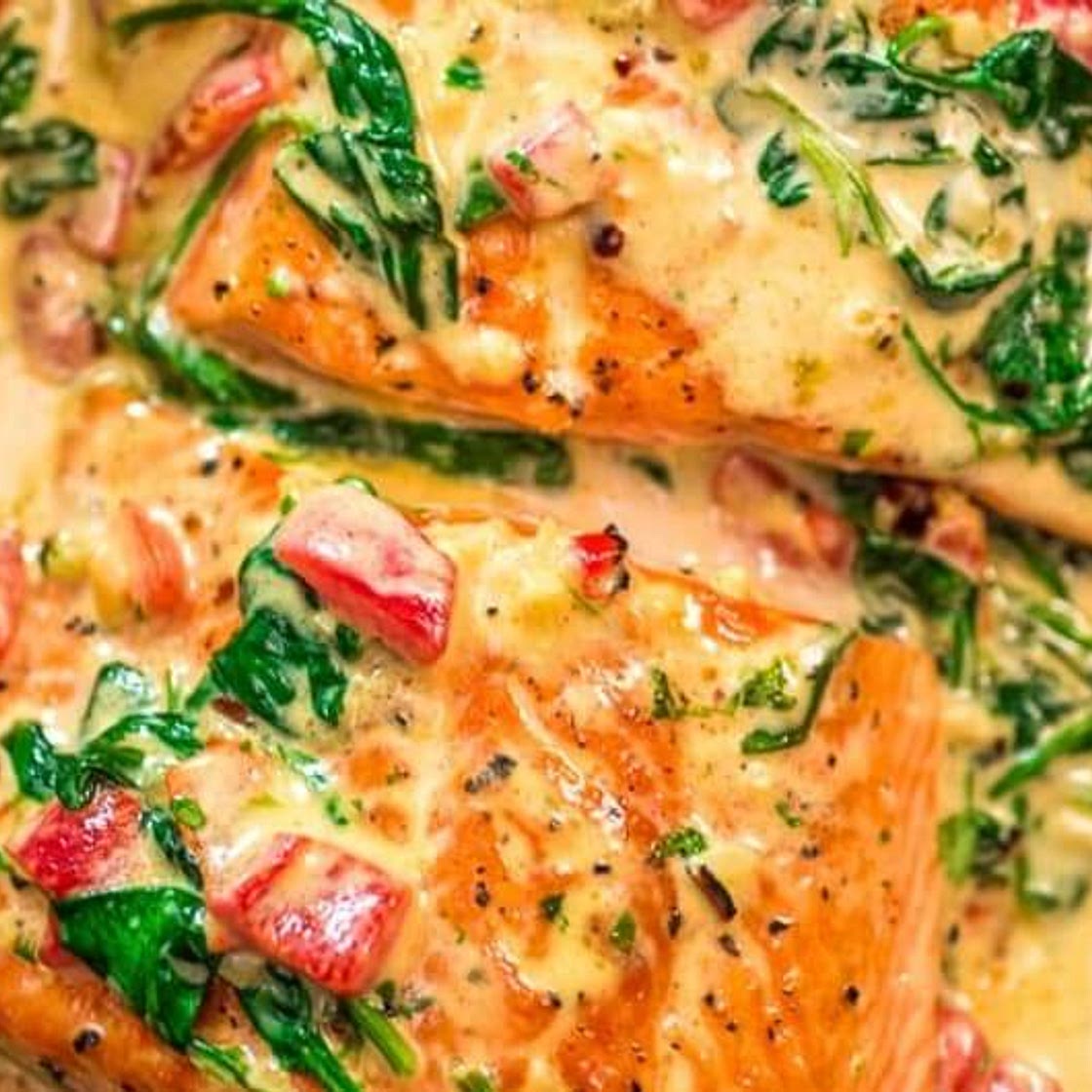 Salmon in Creamy Roasted Pepper Sauce