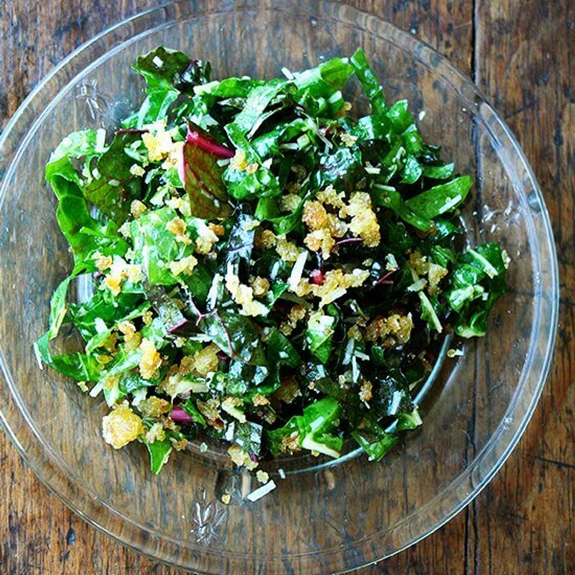 Swiss Chard Salad with Lemon, Parmesan & Bread Crumbs