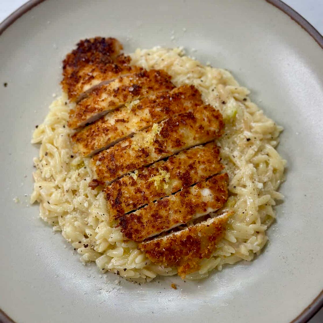 Orzo al Limone with Crispy Parmesan Chicken