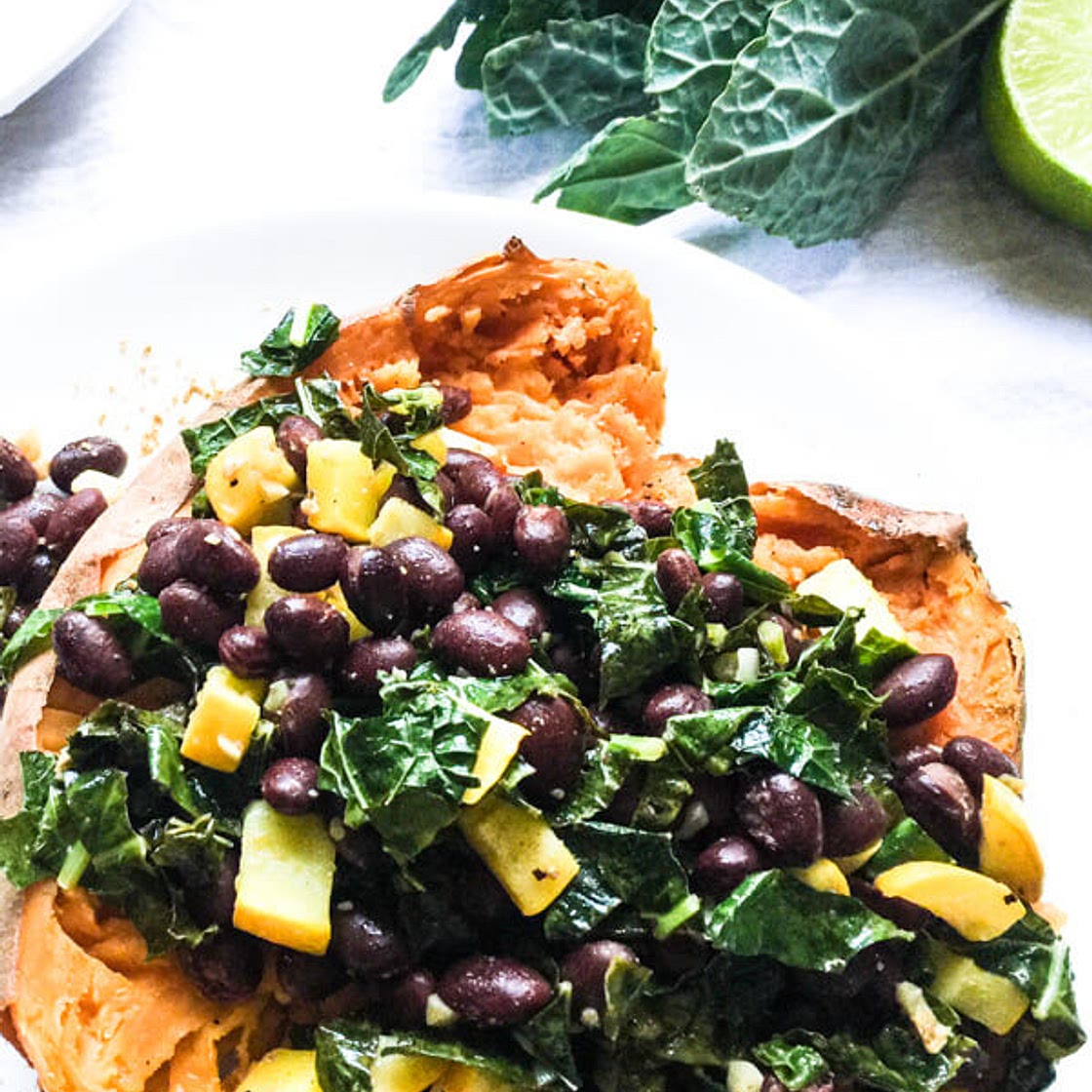 Kale and Black Bean Stuffed Sweet Potato