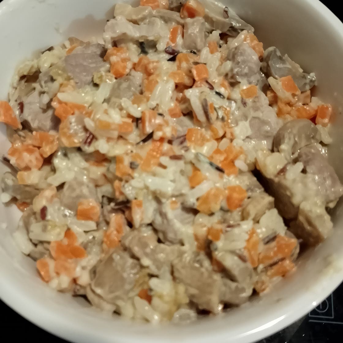 Mijoter de porc, riz, carottes et Roquefort