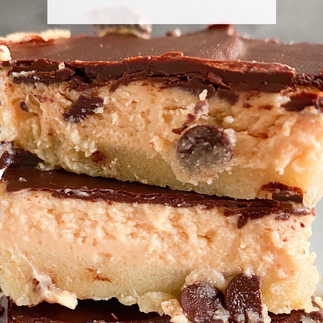 Keto no bake cookie dough peanut butter cheesecake bars