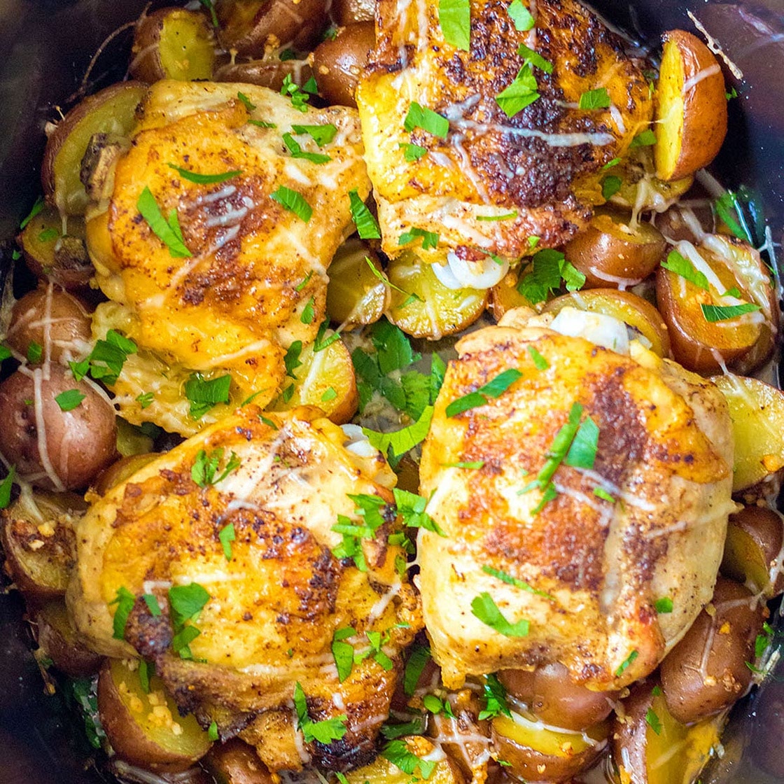 Slow Cooker Garlic Parmesan Chicken and Potatoes