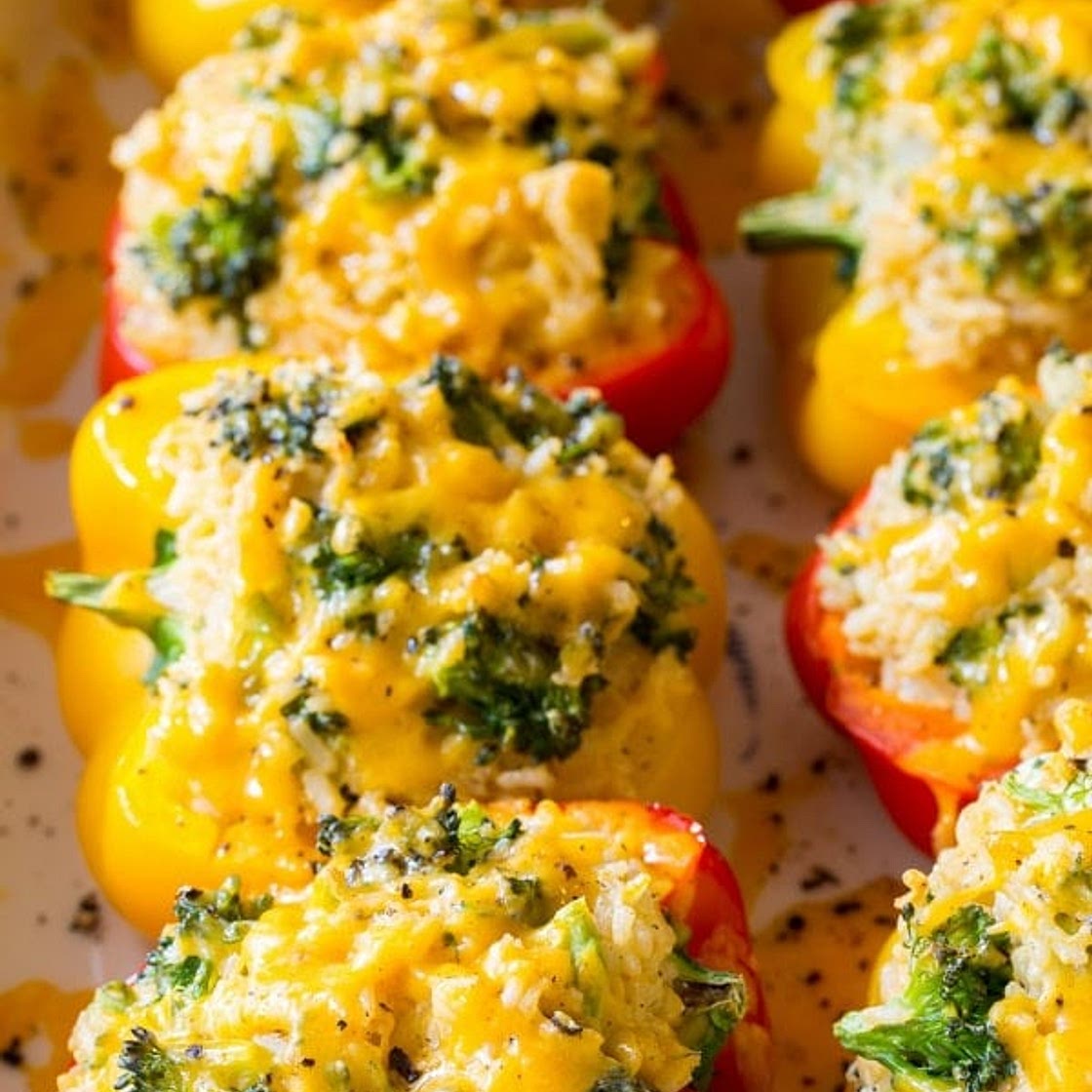 Vegetarian Stuffed Peppers Recipe with Rice and Broccoli