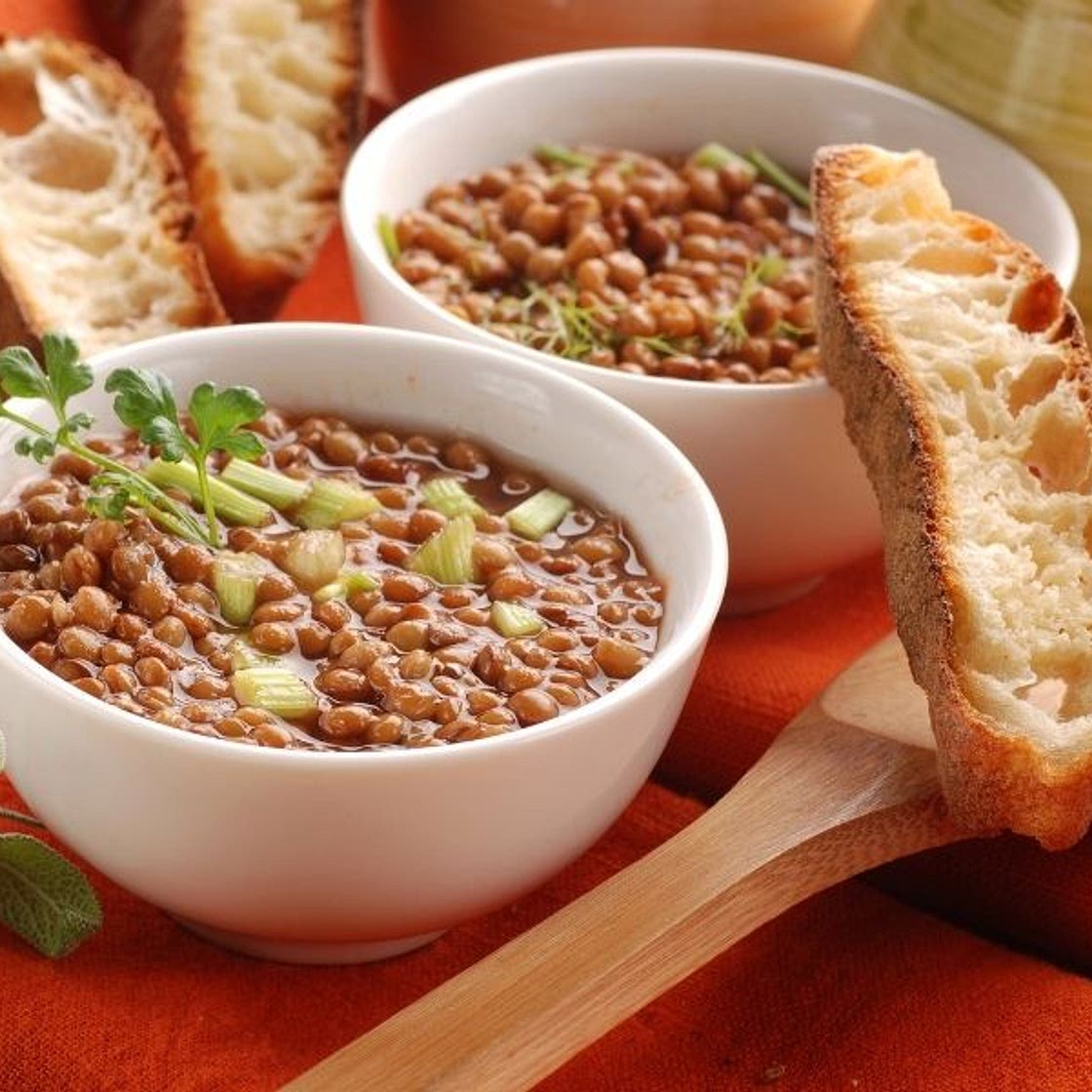 Traditional German lentil and bacon soup (stew)