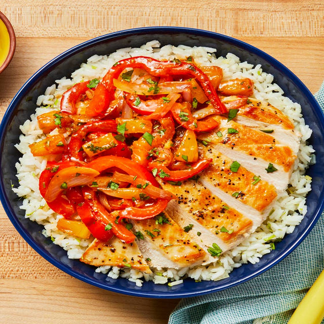 Tangy Tropical Chicken with Bell Pepper over Ginger Rice