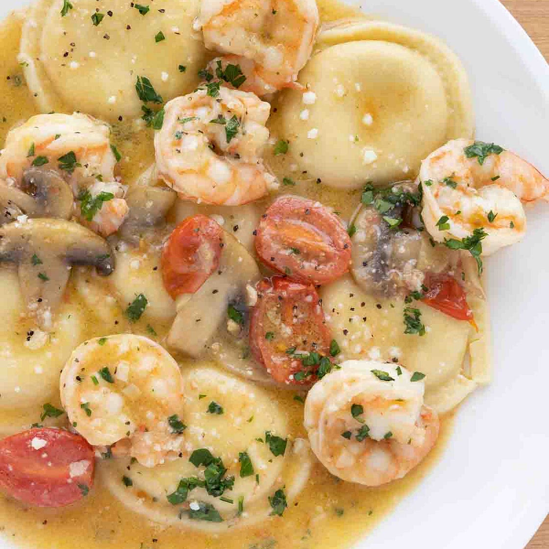 Ravioli and Shrimp Scampi