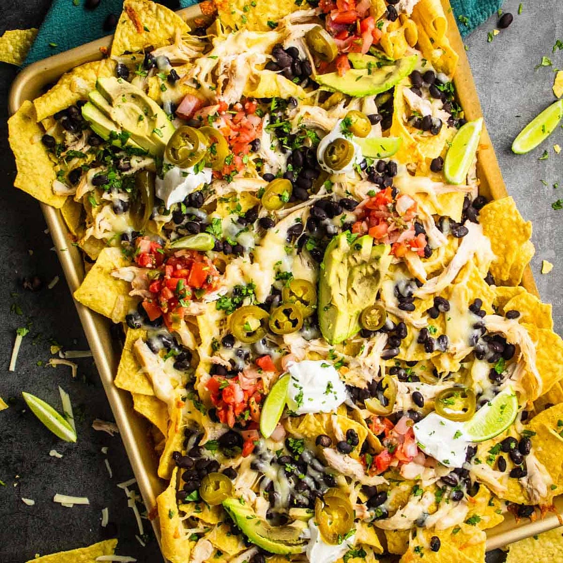 Loaded Shredded Chicken Nachos in the Oven