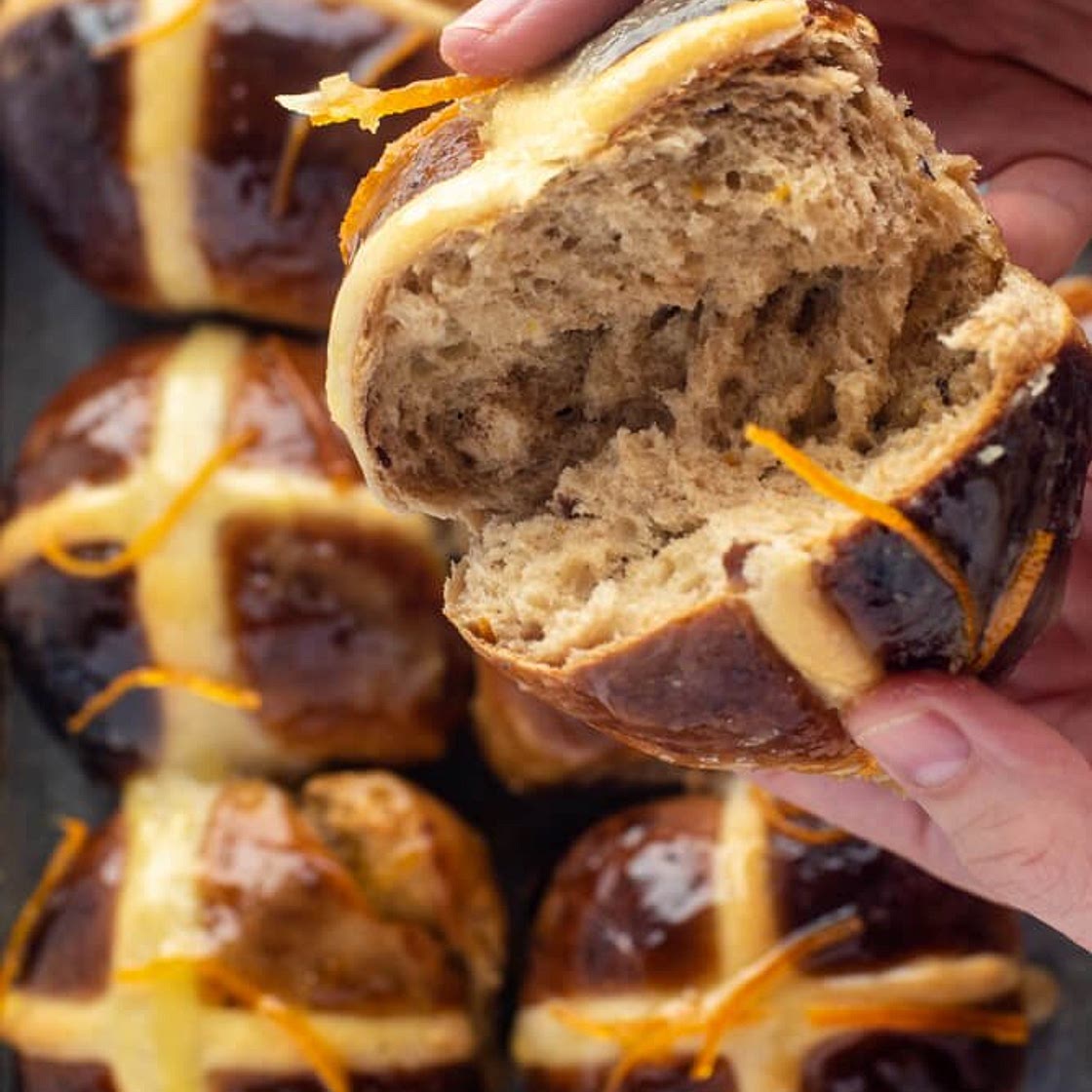 Orange, date and Cardamom Hot Cross Buns