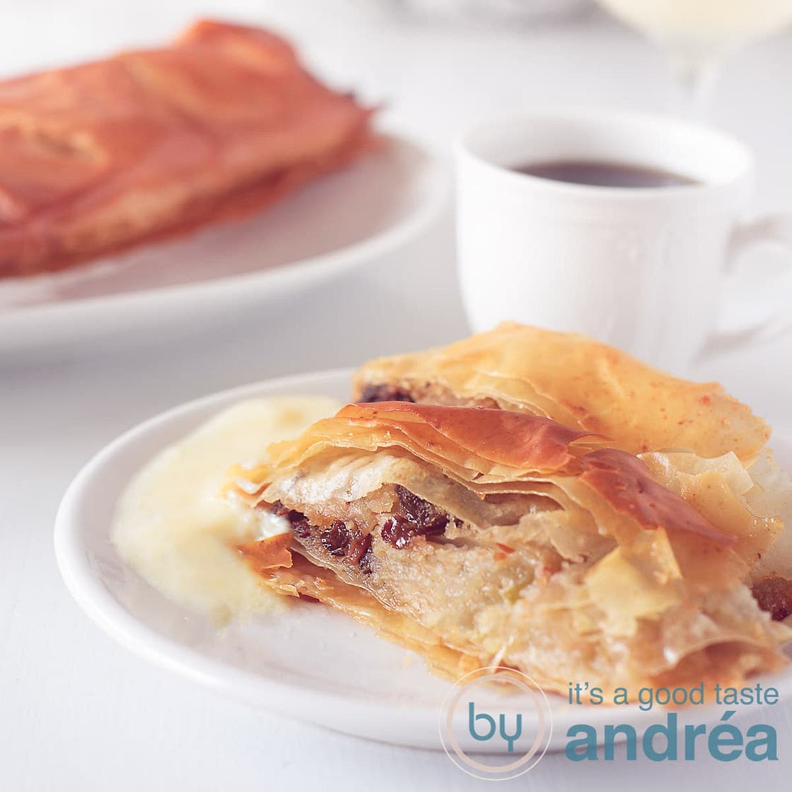 German Apple Strudel with Vanilla Sauce