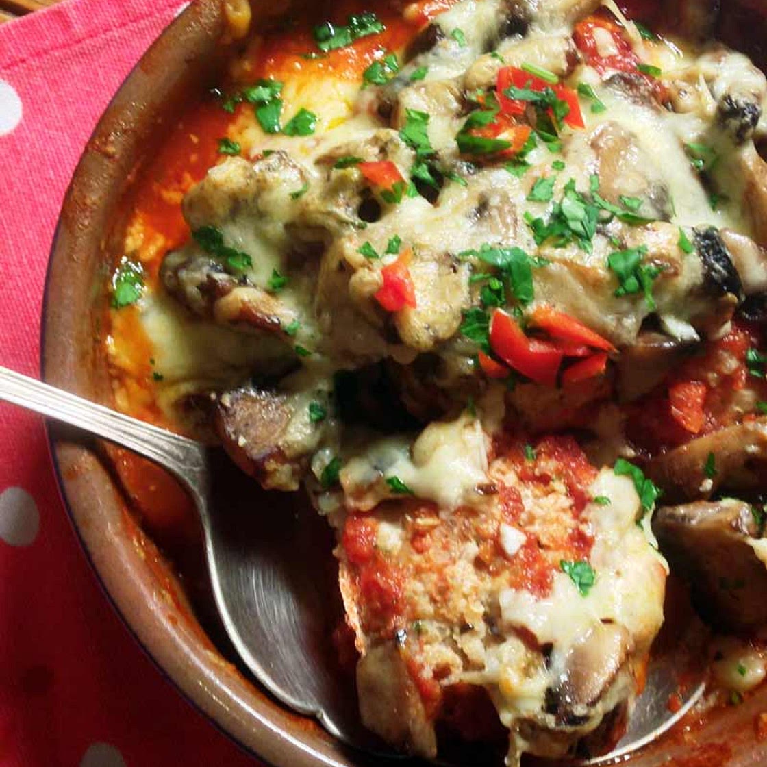 Pizza topped giant meatballs