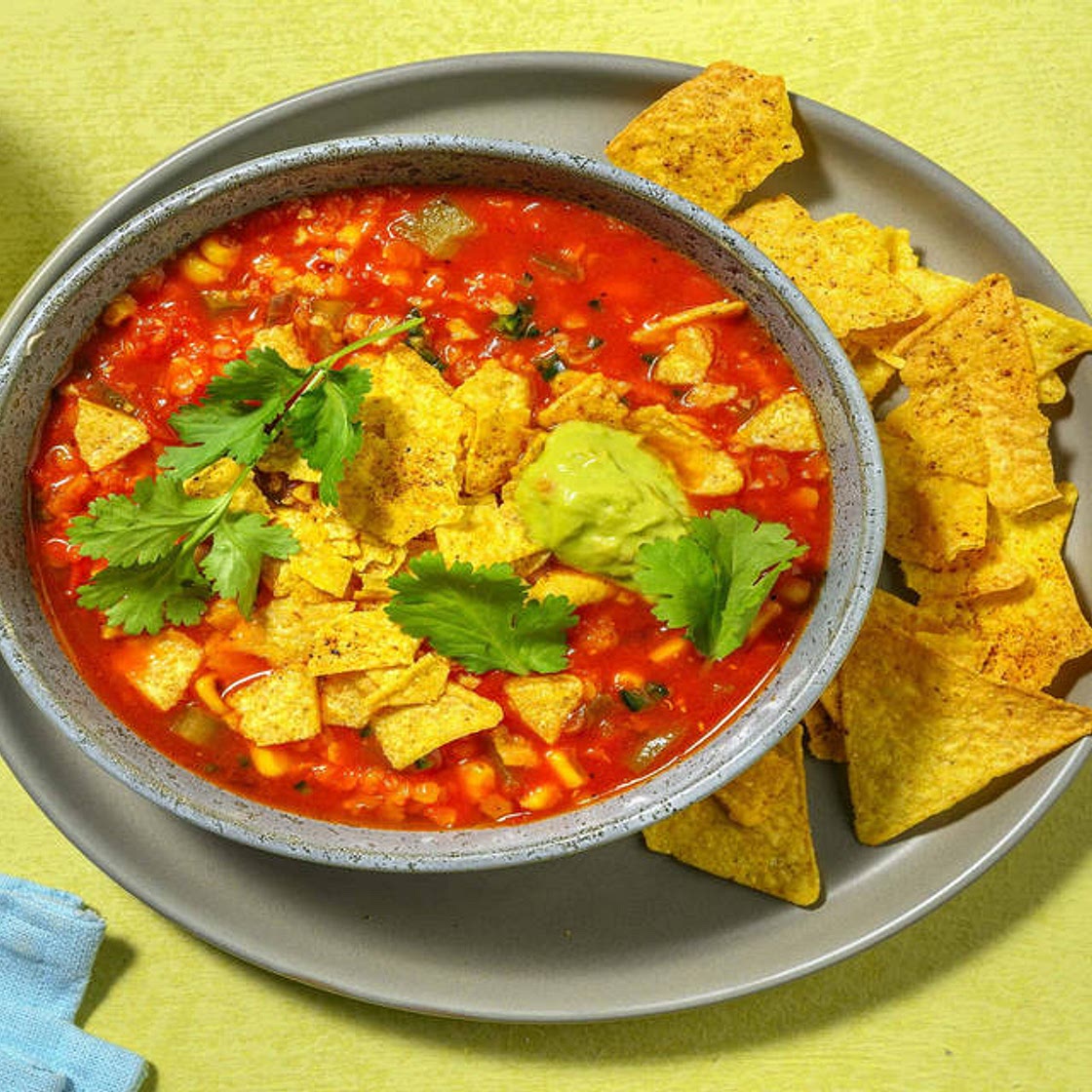 Tex-Mex Lentil Tortilla Soup with Peppers and Corn