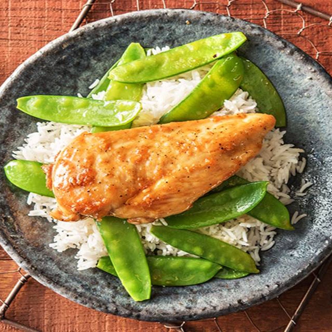 Sweet-As-Honey Chicken with Snow Peas over Jasmine Rice