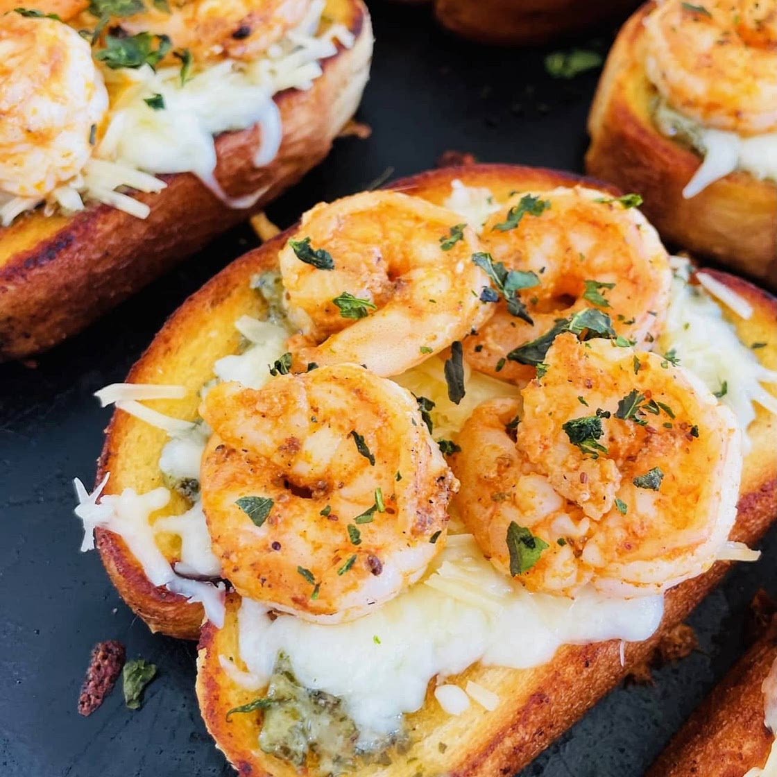Blackstone Parmesan Pesto Shrimp Toast