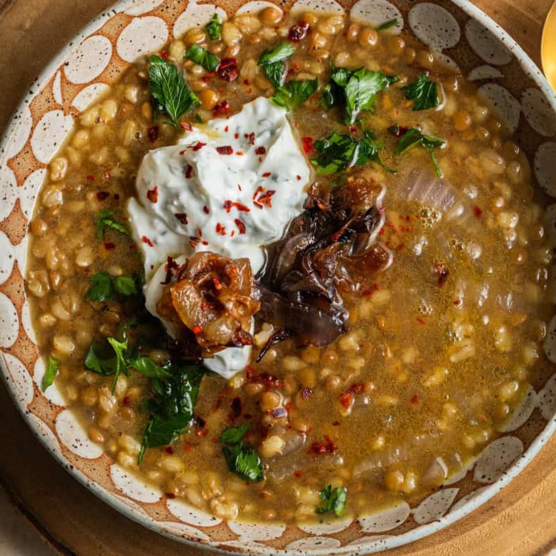 Barley Lentil Soup with Mint Yogurt