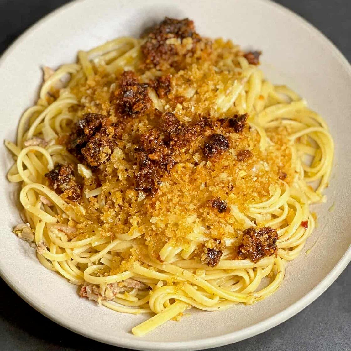 Lemon Pasta with Sardines and Breadcrumbs