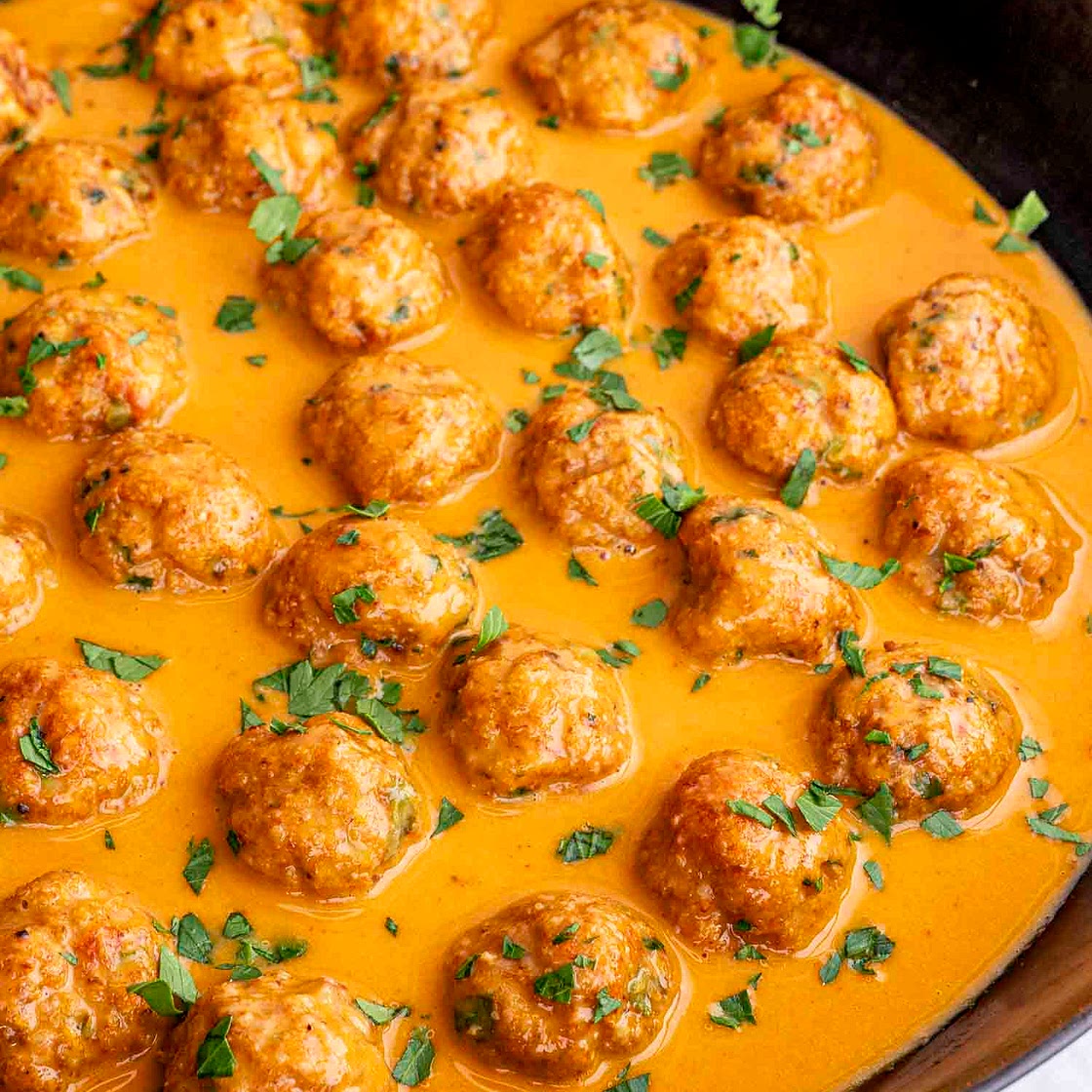 Thai Chicken Meatballs with Peanut Sauce