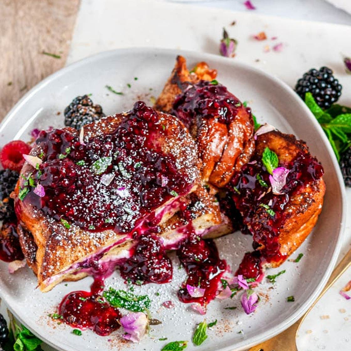 Cream Cheese Stuffed Blackberry Compote French Toast