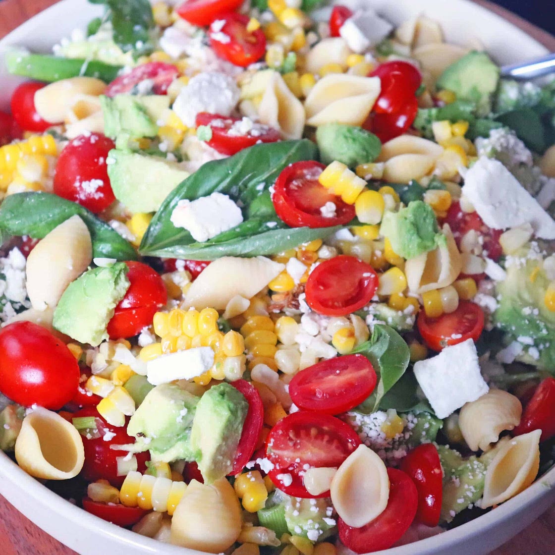 Corn Avocado Salad with Lemon Feta Vinaigrette