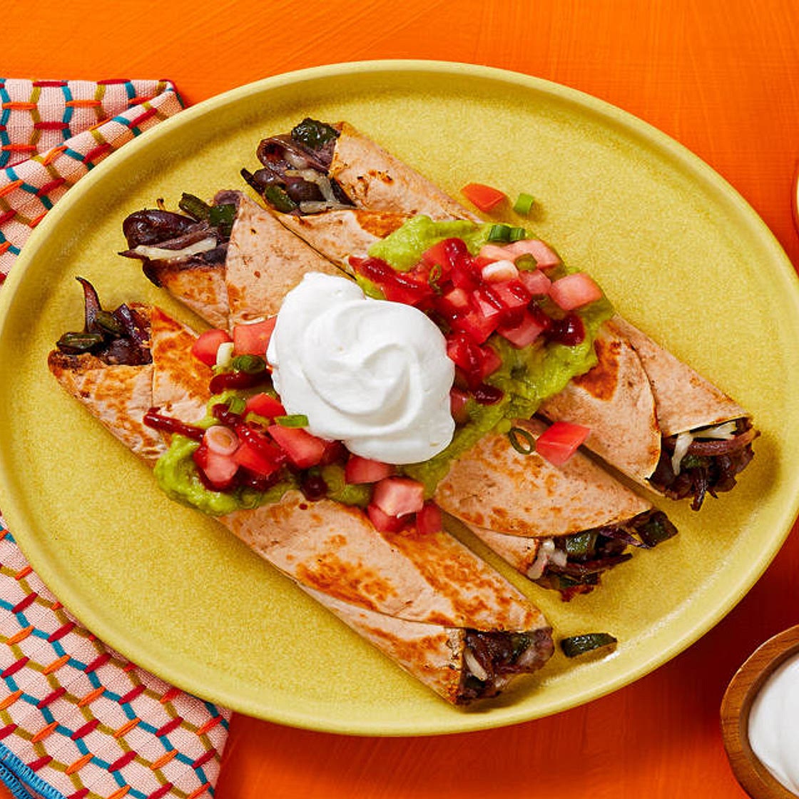 Black Bean and Poblano Flautas with Guacamole and Pico de Gallo